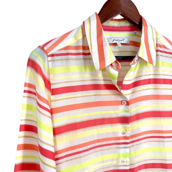 Foxcroft Sz 8 Neon Orange Tropical Beach Artsy Long Sleeve Formal Shirt Top - Picture 4 of 8